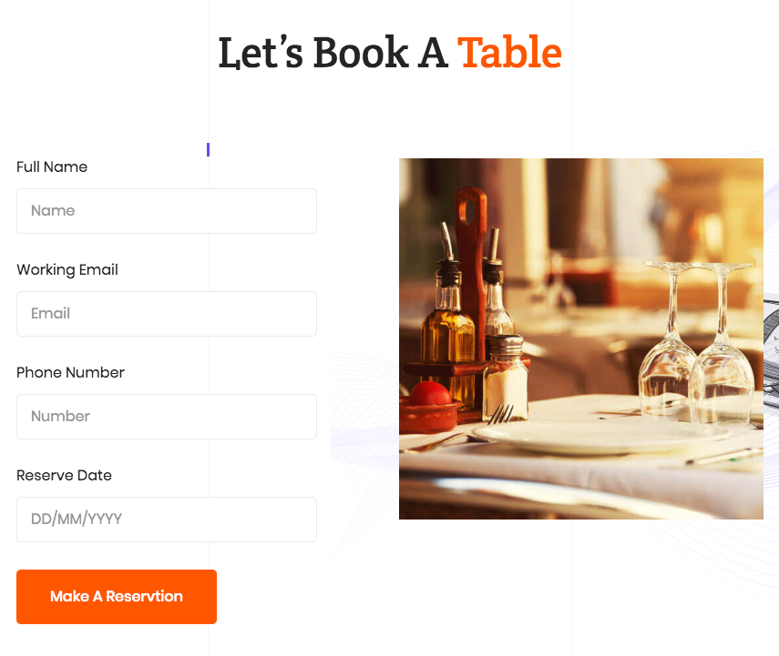 Elements for your restaurant website Form Builder